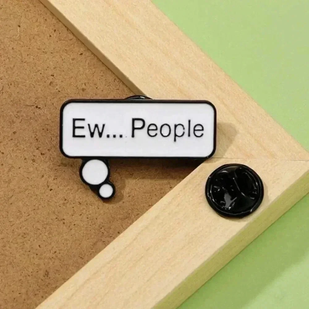 Black white speech text bubble with ew… people enamel pin bag clothes denim hat